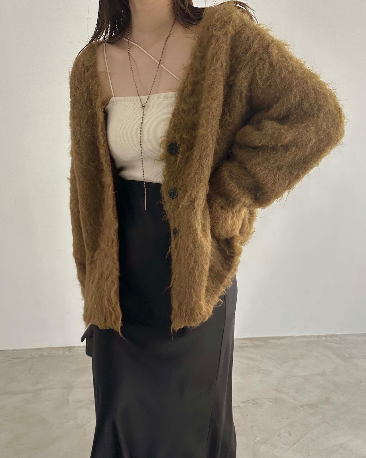 DU240716 Shaggy 2way knit cardigan【charcoal残り7点】