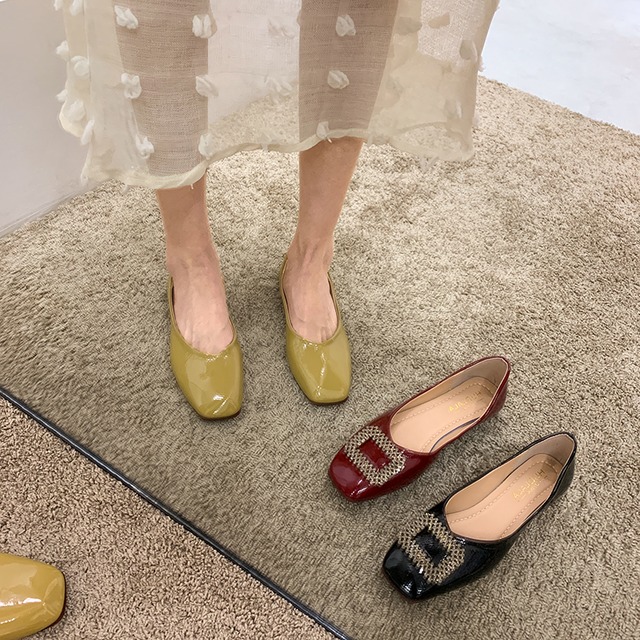 シングルサマーソリッド カラーバックルレッドセット 靴 シューズ 夏物 ソリッドカラー スクウェア フェイクシューズ15383267366