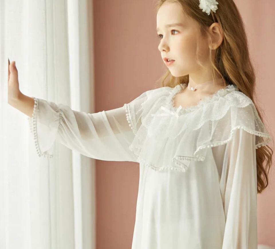 プリンセスネグリジェ レースカラー ••••••••••海外子供服 キッズフォト 撮影 ルームウェア パジャマ