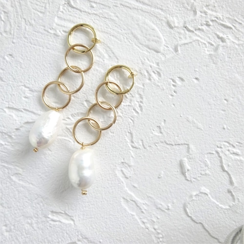 上白石萌音さん着用14kgf Freshwater pearls triple ring earring / pierced earring