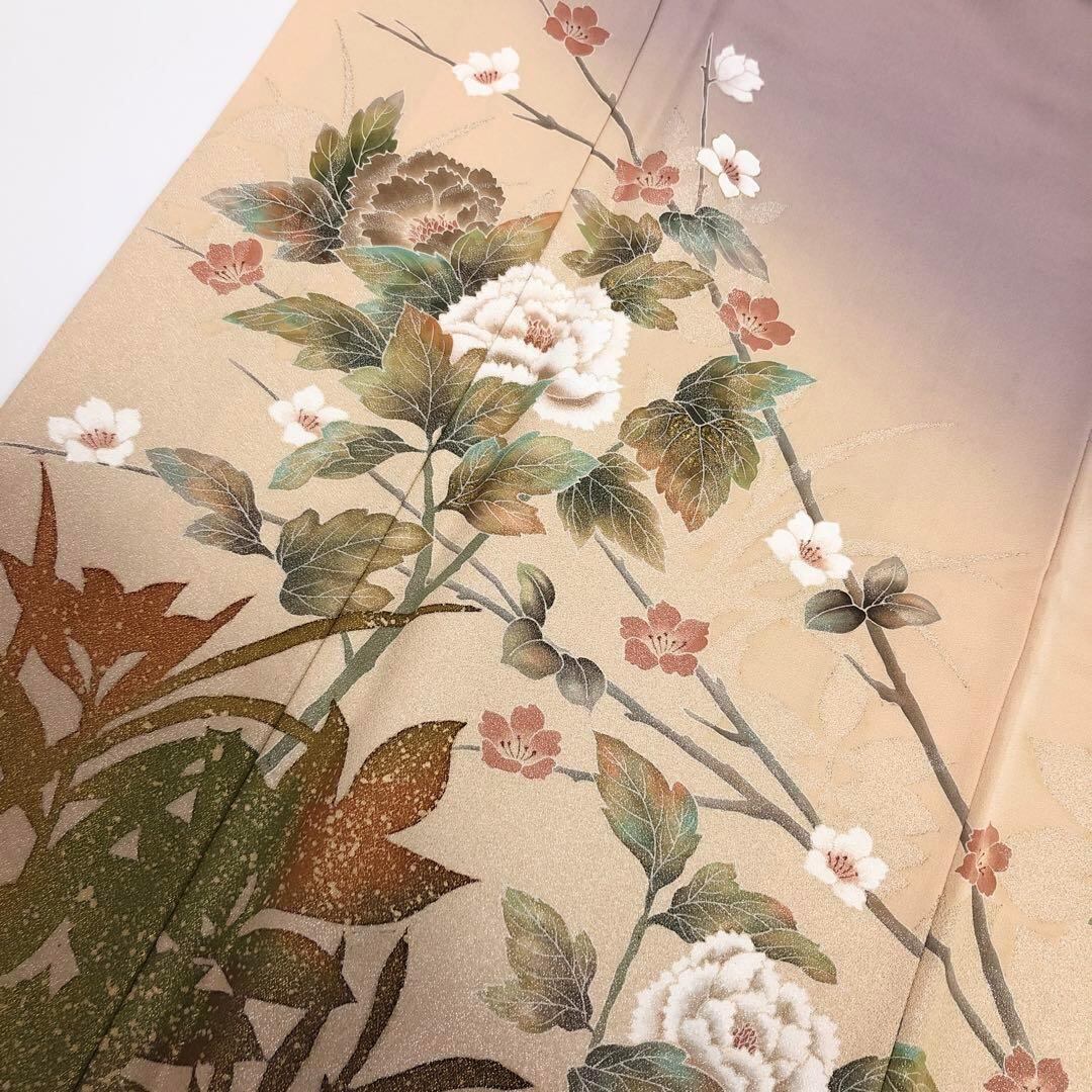 訪問着 作家物 美しい友禅 花模様 牡丹 梅 金銀通し 淡藤色 K 訪問着 作家物 美しい友禅 花模様 牡丹 梅 金銀通し 淡藤色 K