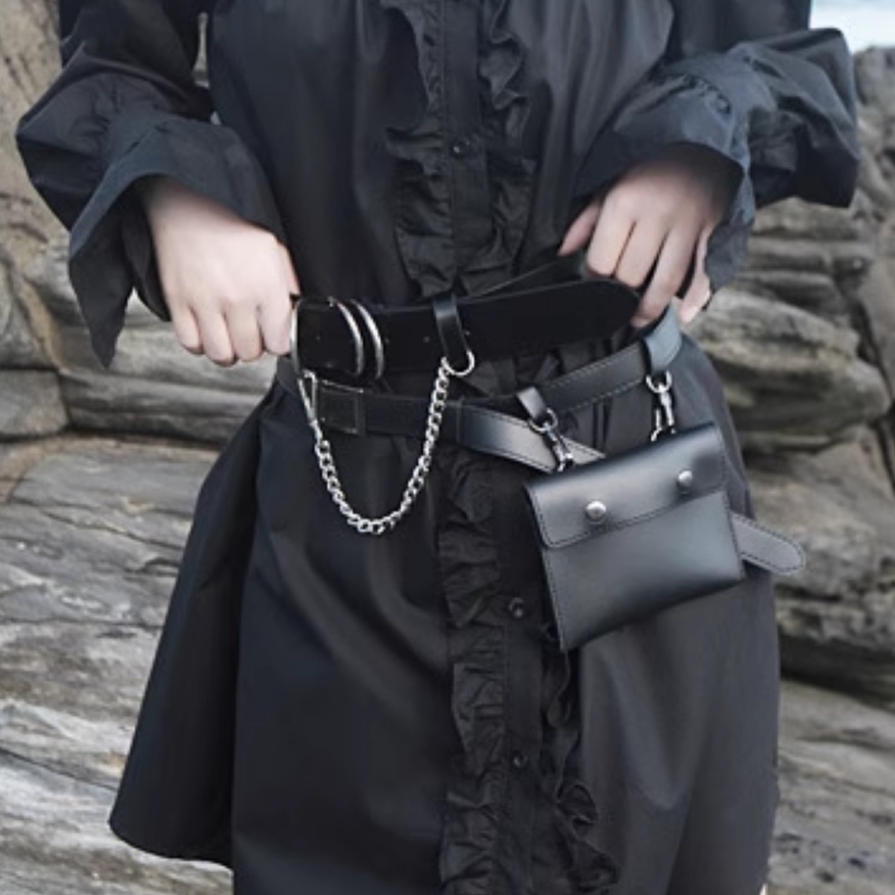 Metal multi-link chain leather belt (ME152)