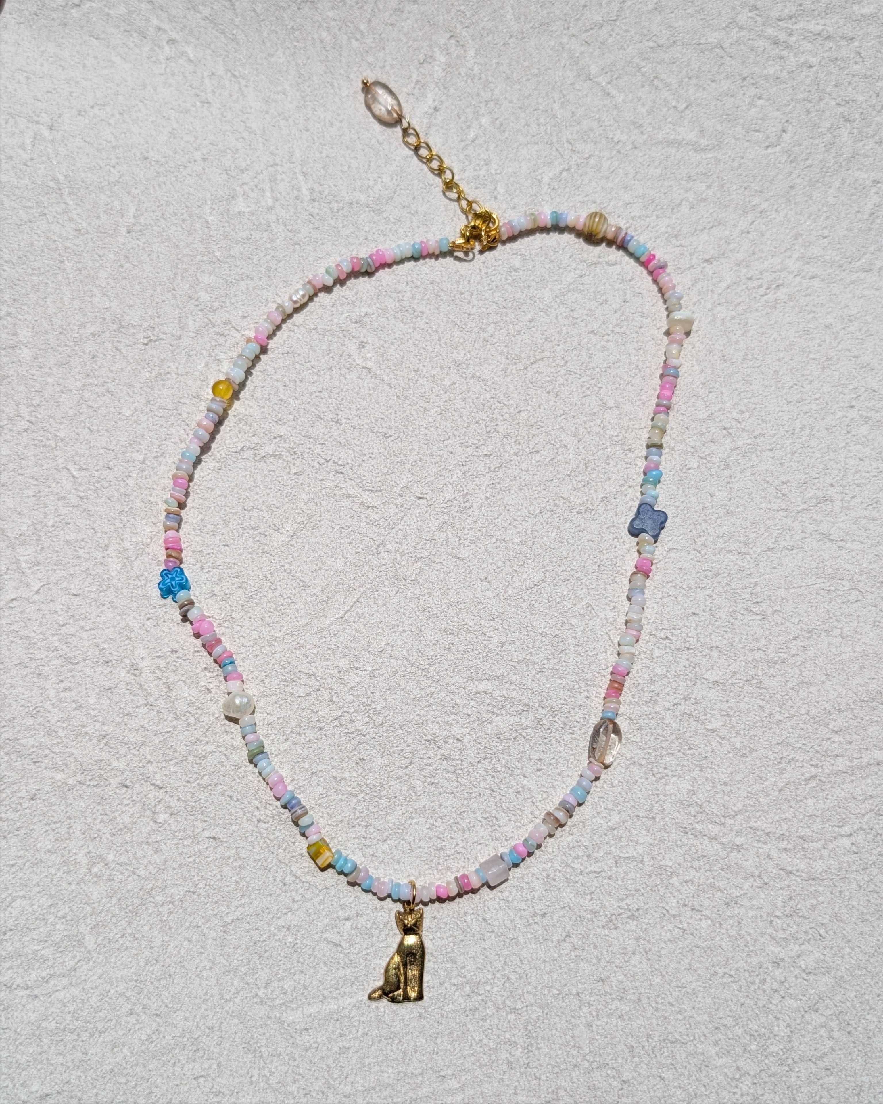 【labyrinthvintage】BRASS CAT & beads necklace