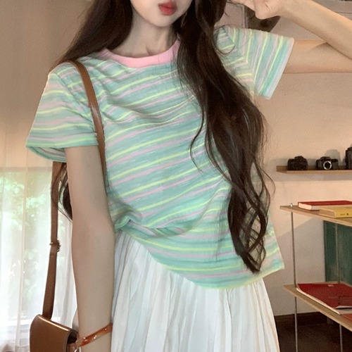 マルチボーダークルーネックTシャツ ・78008