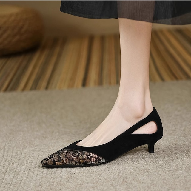 BLACK LACE POINTED PUMPS　20.5-26.0cm