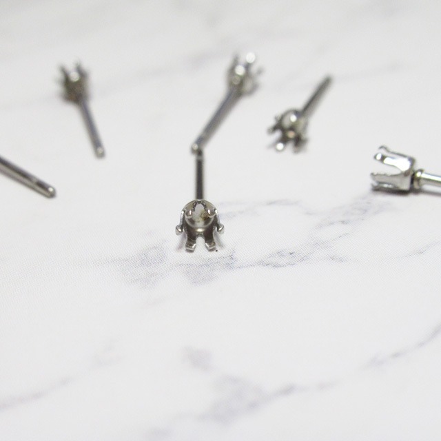 3㎜ ステンレススチール 6爪 ピアスセッティング 3ペア