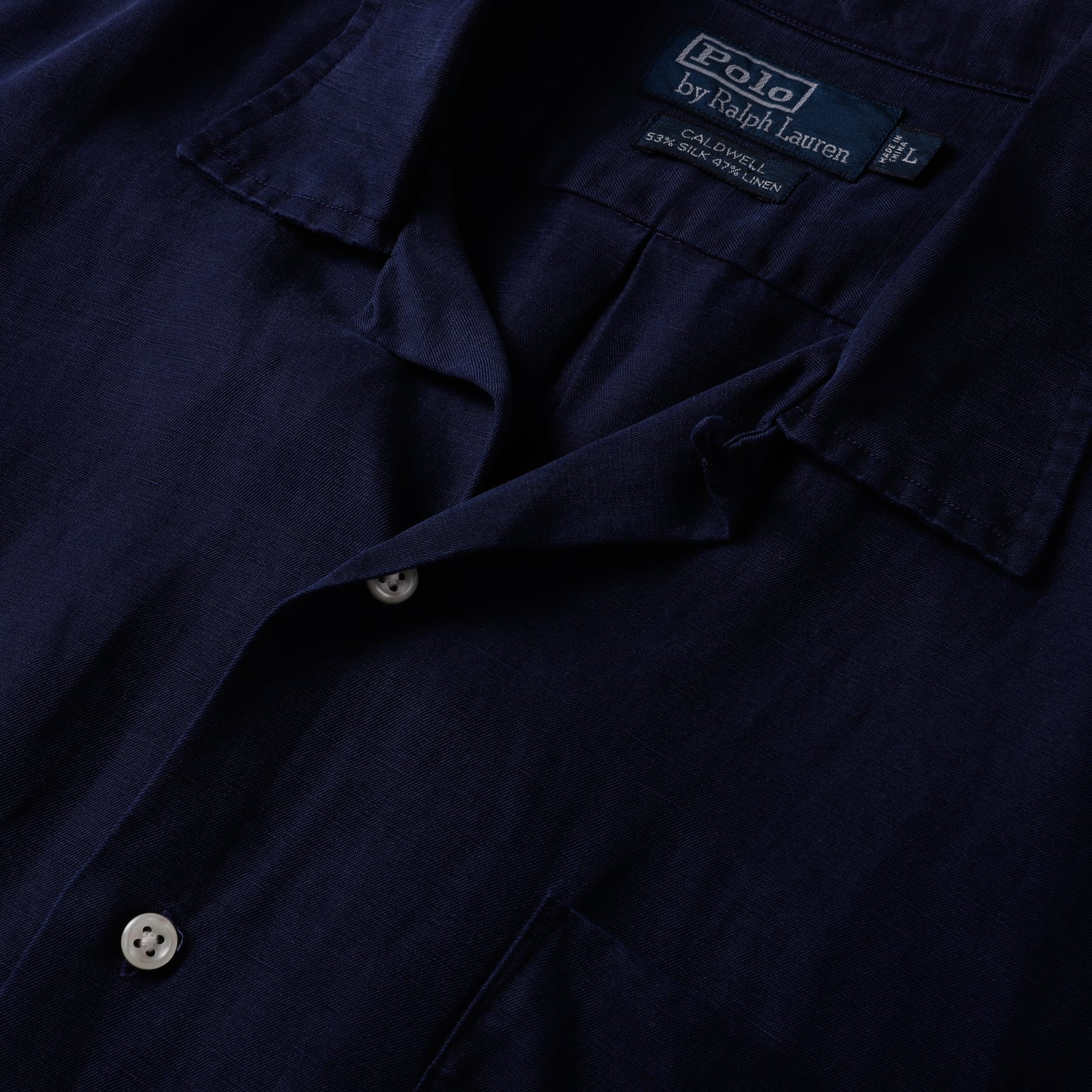 極美品】90s Ralph Lauren special silk linen open collar shirt