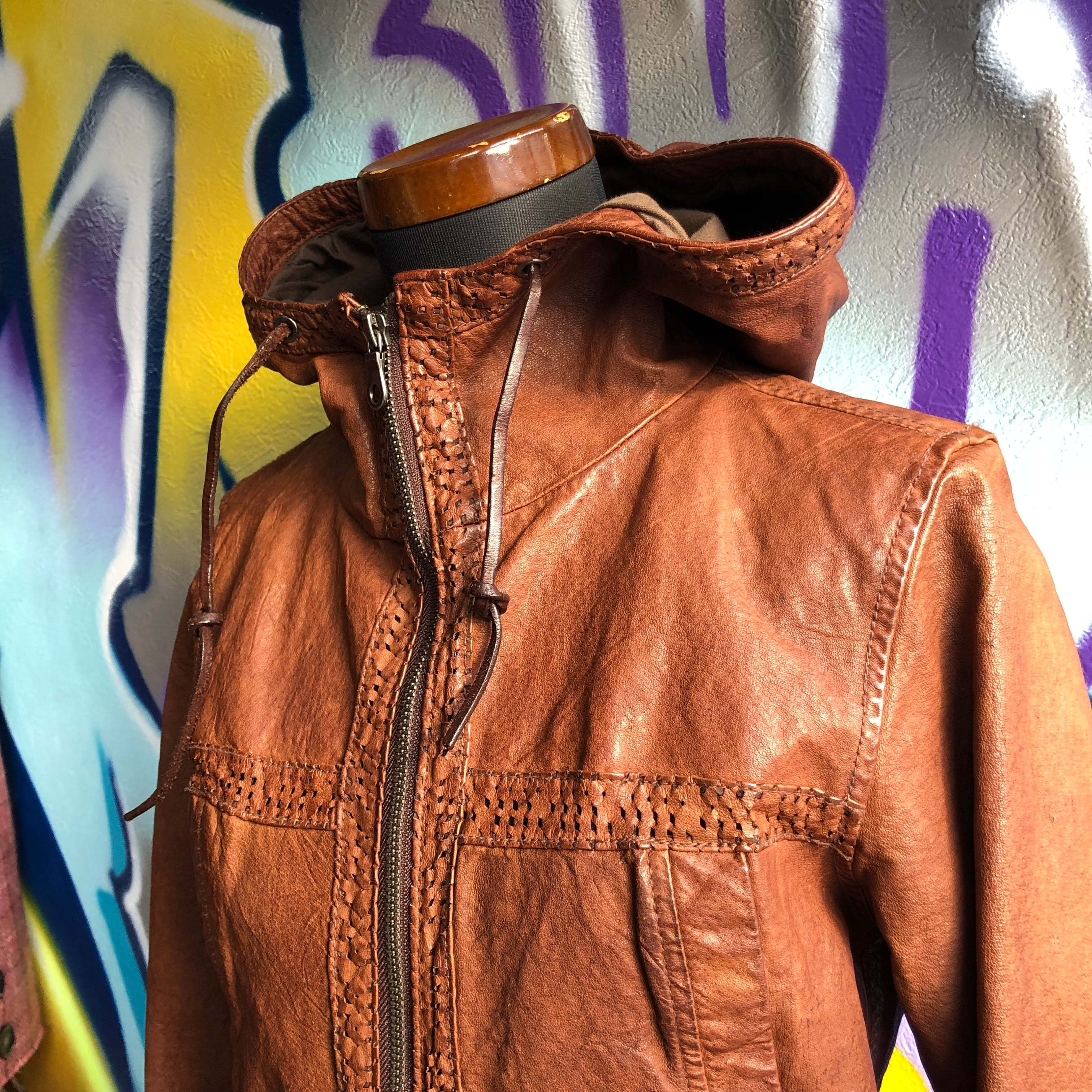 size M brown leather hoodie Garedia | 古着屋border size M brown leather hoodie Garedia | 古着屋border