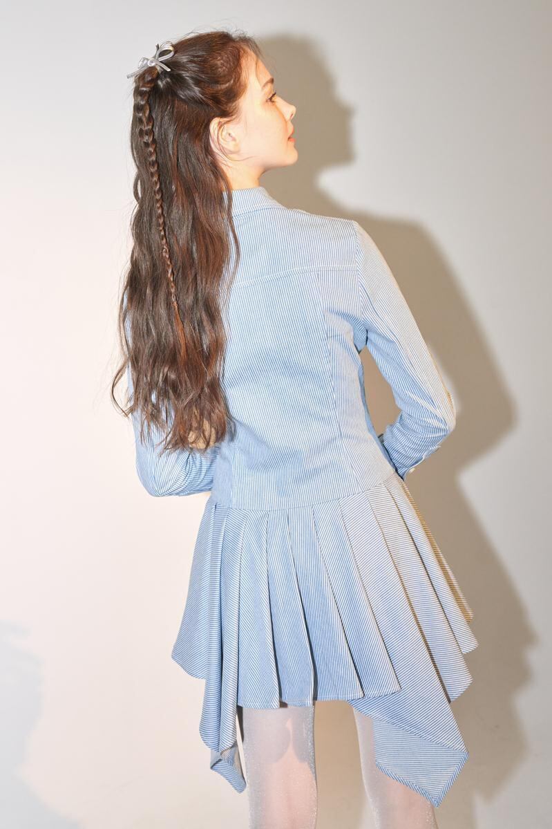 ODDONEOUT] DENIM STRIPE DRAPE SHIRT DRESS 正規品 韓国