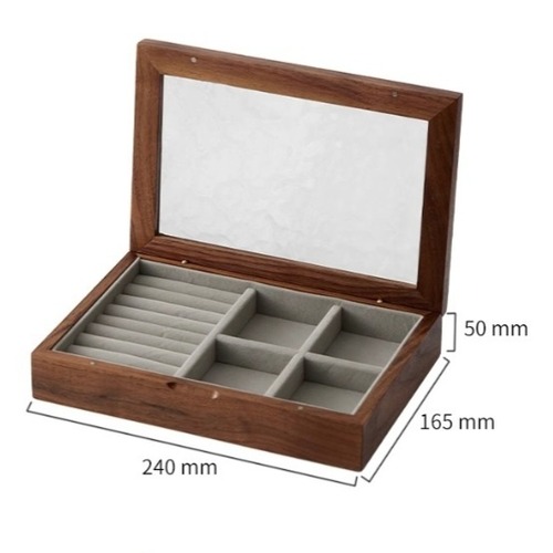 天然木 ジュエリーボックス ガラス蓋 アクセサリーケース 木製 宝石箱 収納ボックス リング収納 ピアス収納 装飾ミラー