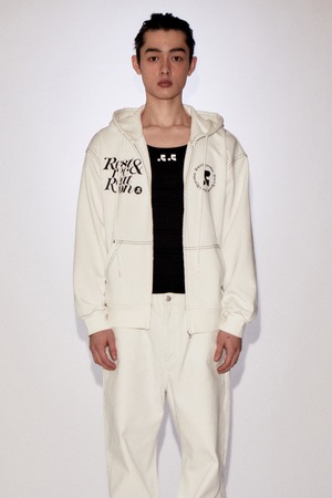 [rest & recreation] RR LOGO STITCH ZIP-UP HOODIE - WHITE 正規韓国ブランド 韓国ファッション 韓国代行  スリーブレス