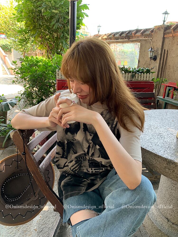 プリントTシャツ サマーラウンドネック薄手 夏物 Oネック ビッグFスモールZ韓国11147575593