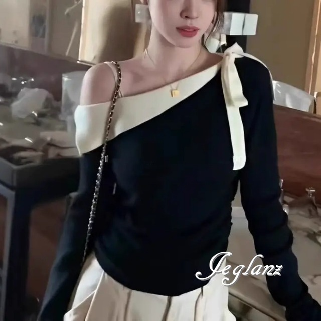 3色 ニット カットソー ブラウス トップス ワンショル 肌見せ ♪（MA674）σ，ς＊