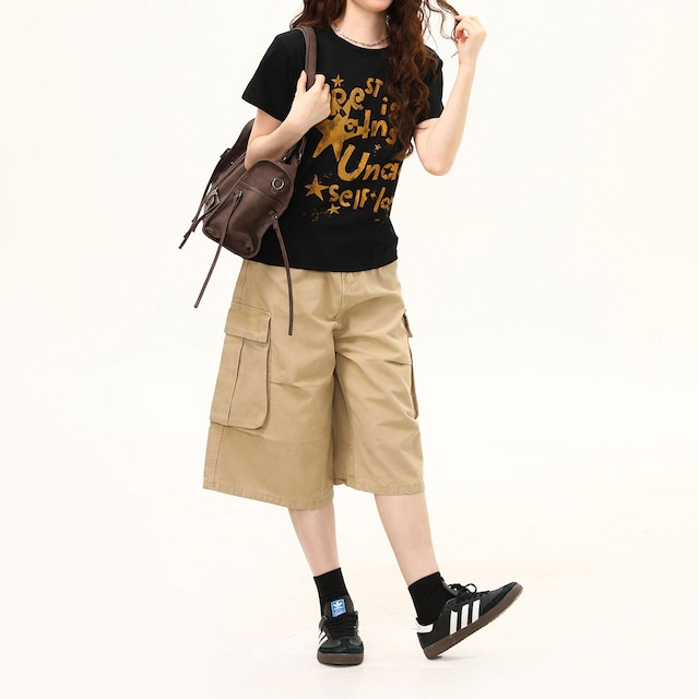 スターレタリンググラフィックプリントTシャツ 1col R02436