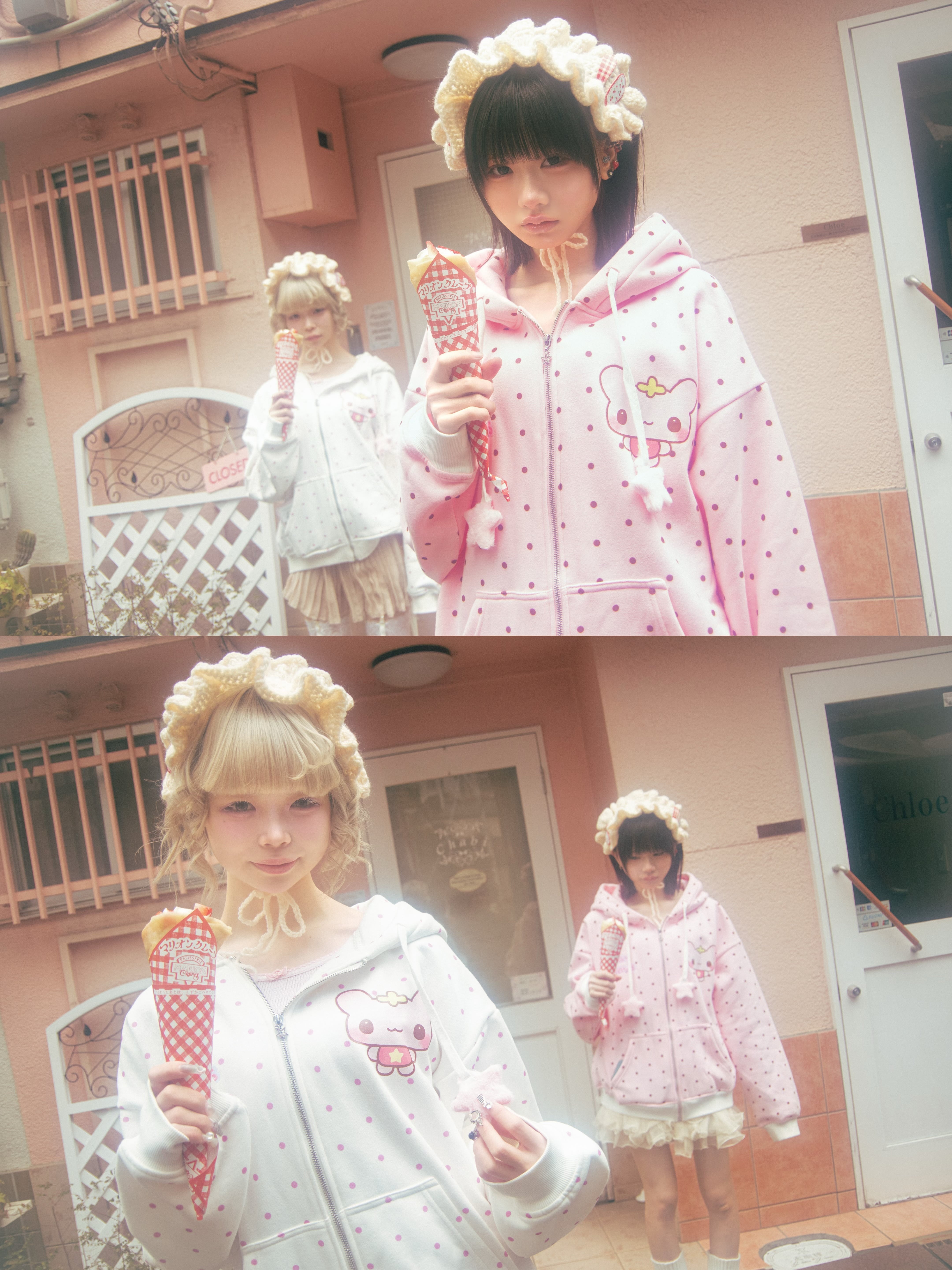 miimocha × HONWAKA】milky friends hoodie pink | ほんわか