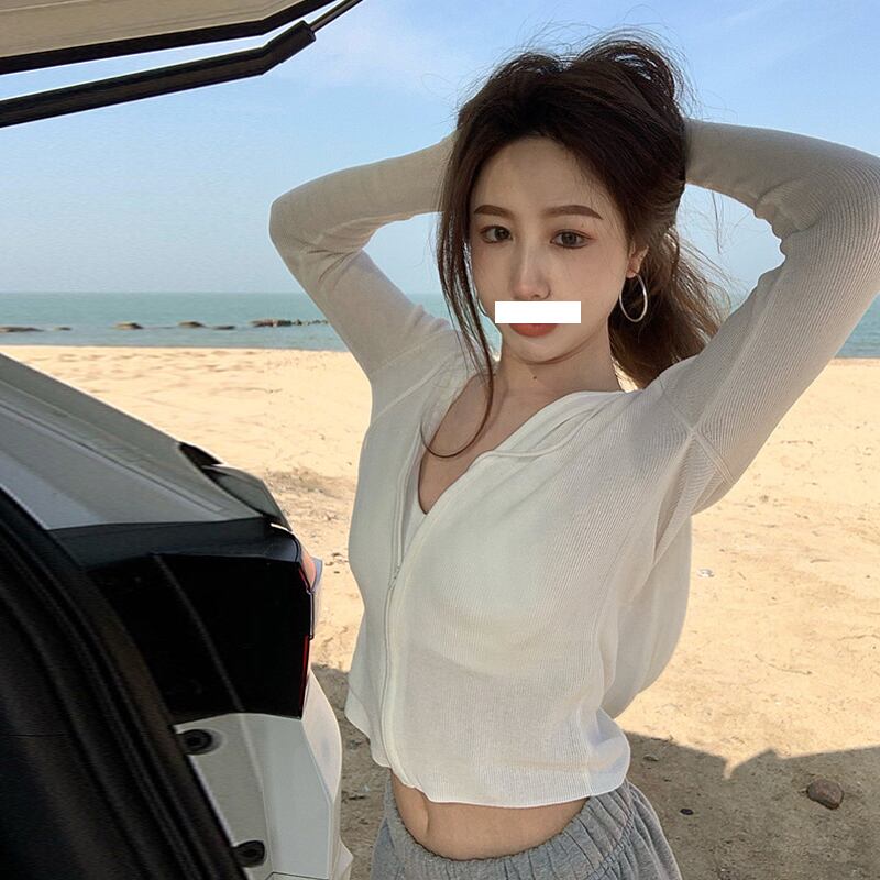 スプリング薄手セーター レディースオータムショートジッパーフードカーディガン 春物 秋物 シルク スーパーモール22302756182