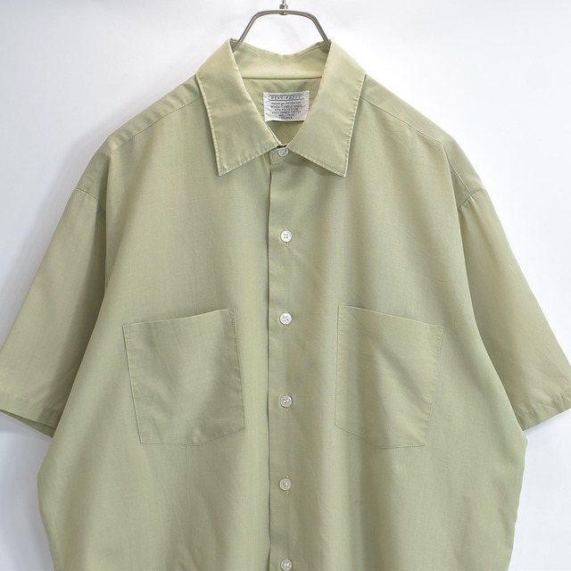 60s 70s PENN-PREST ペンプレスト 半袖 シャツ ポリコットン 両胸ポケット レギュラーカラー 無地 J.C.Penney アメカジ くすみグリーン USED ヴィンテージ ビンテージ 古着 メンズ XLサイズ相当