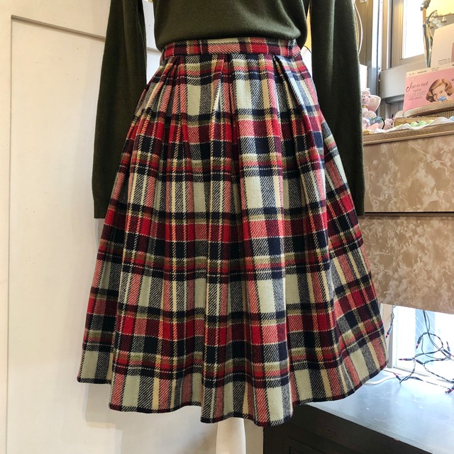 Vintage 60's red check pleats skirt