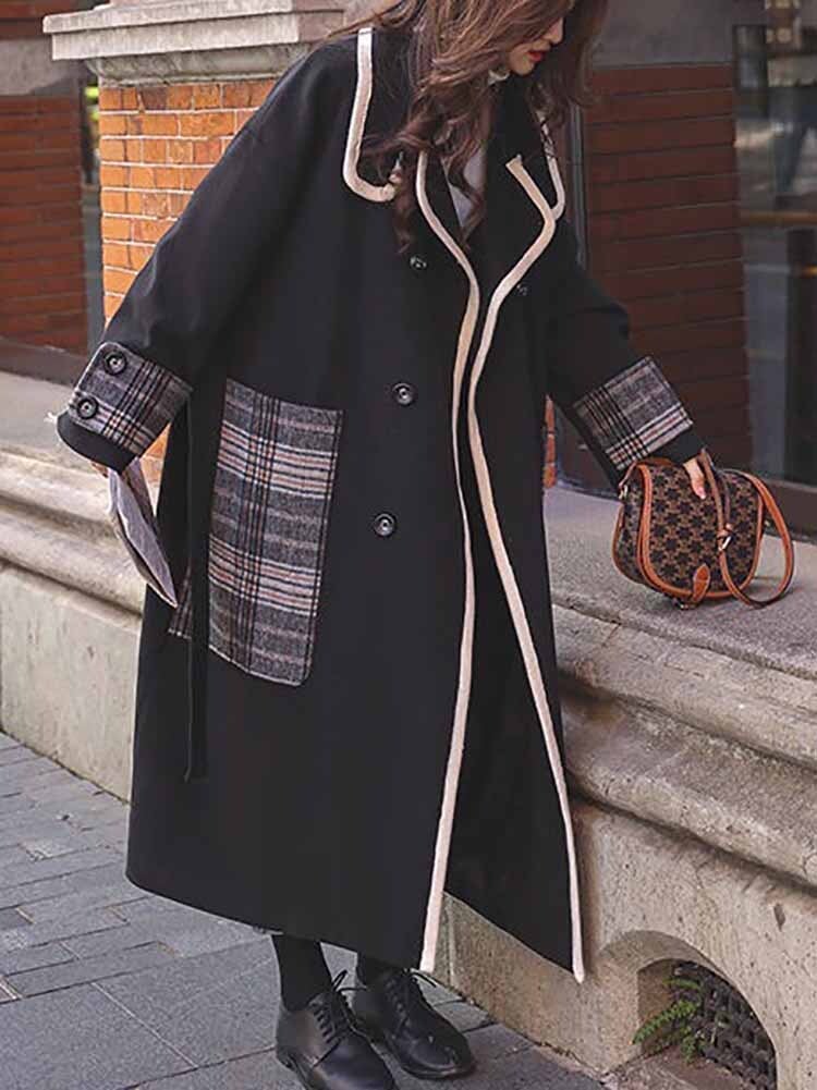 即納】1点限定 チェック柄デザインダブルブレストロングコート 大人