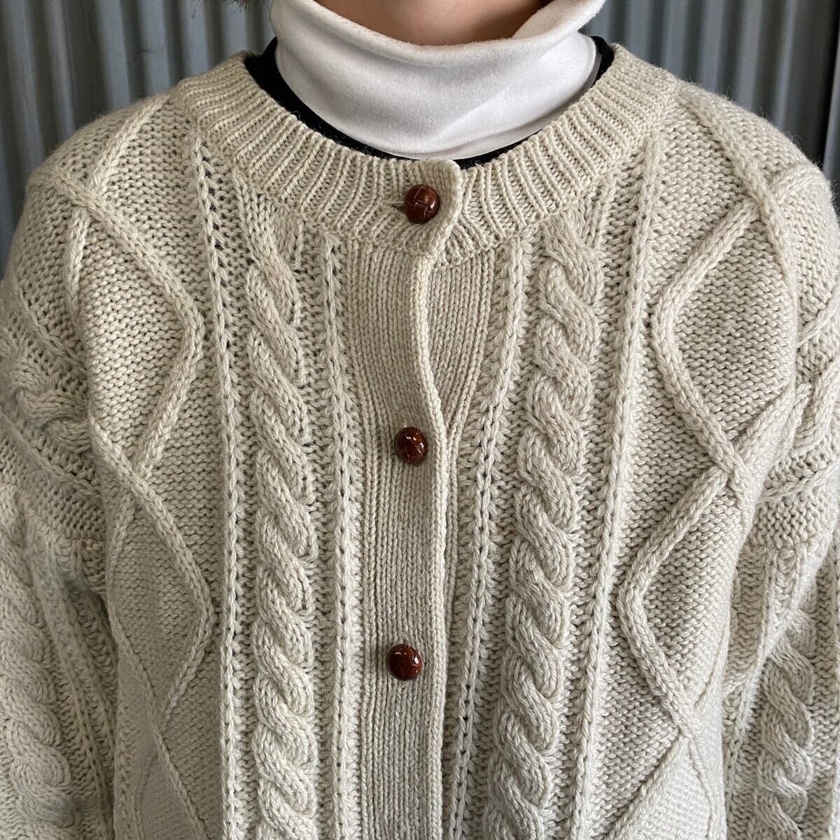 80年代 CAPE ISLE KNITTERS ケーブルニット カーディガン メンズM 古着