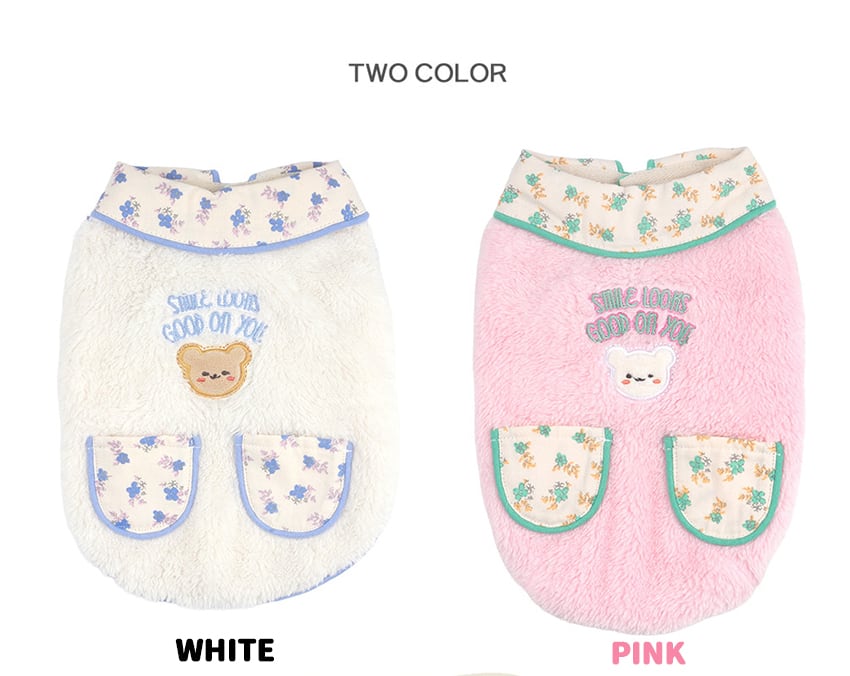 bear collar fleece vest S ~ XL 2color / 犬服 秋冬 新作 暖かい アウター ふわふわ もこもこ フリース ベスト ドッグウェア 冬 部屋着 お出かけ 小型犬 中型犬 outer18