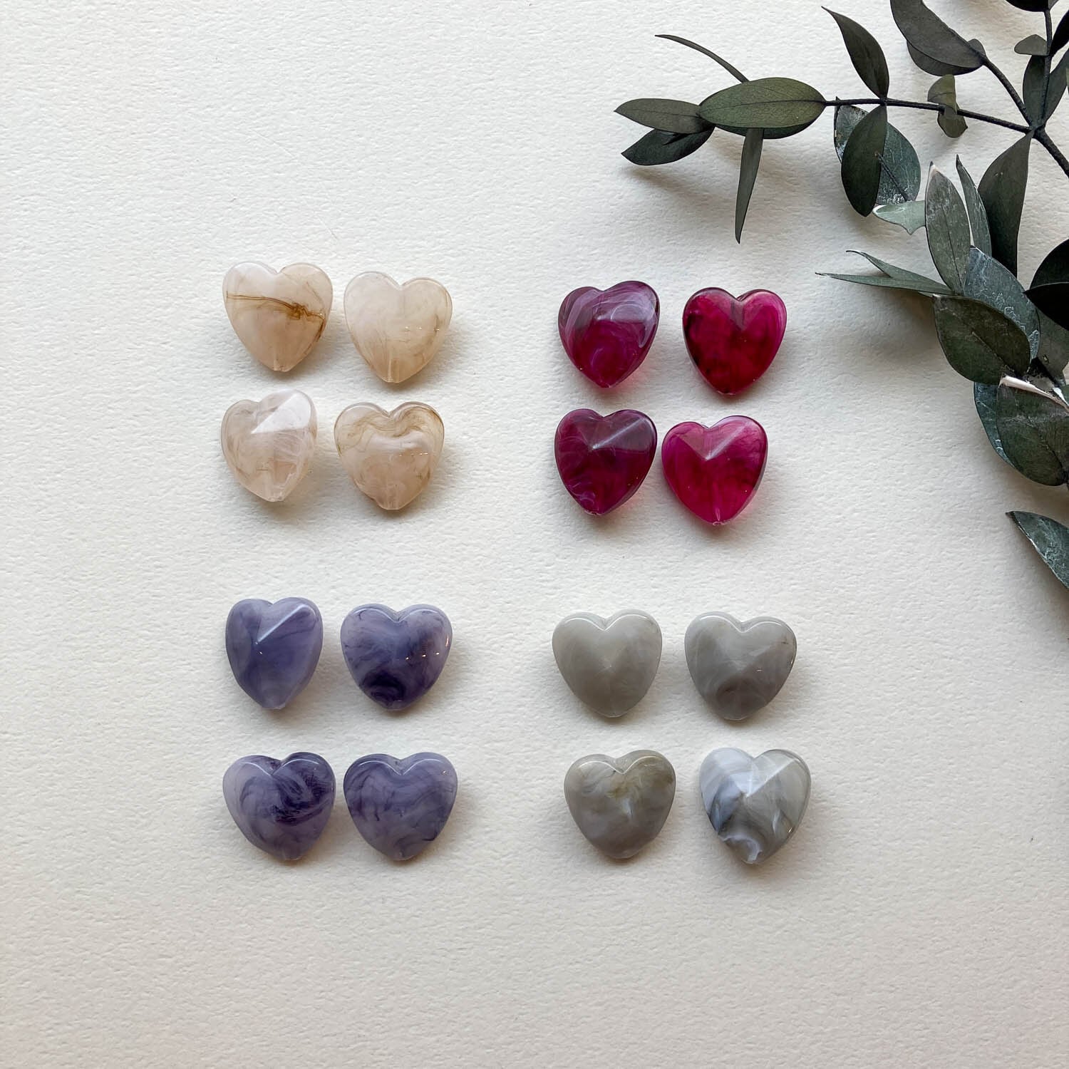 〈再入荷〉カット入りハートマーブルビーズパック(4p)