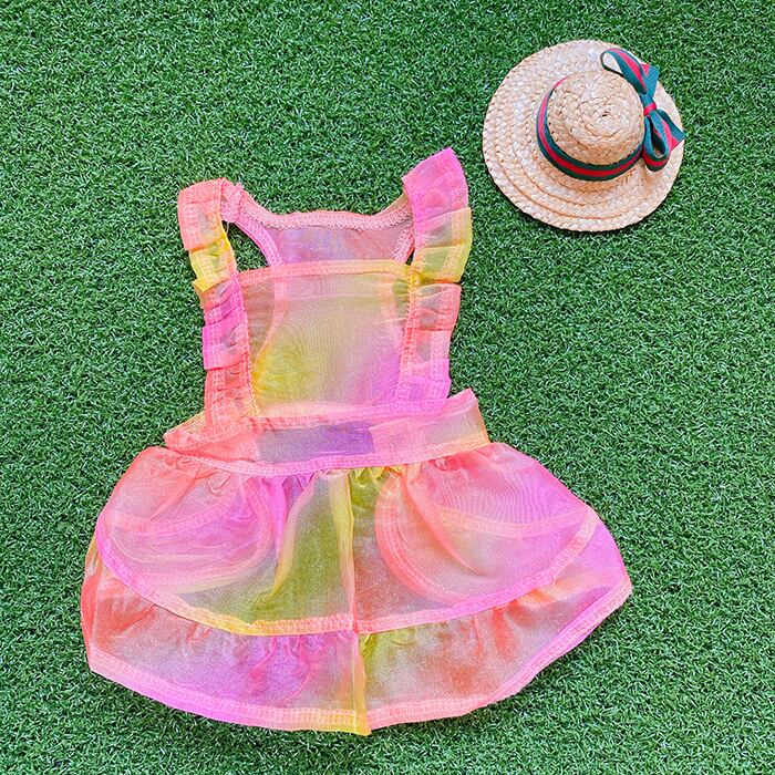 【SALE】レインボーシャーベットワンピース S ~ XL /  犬服 春夏 新作 シースルー ドレス ドッグウェア 可愛い 犬の服 ペット用品 ワンちゃん 猫 小型犬 onepiece35