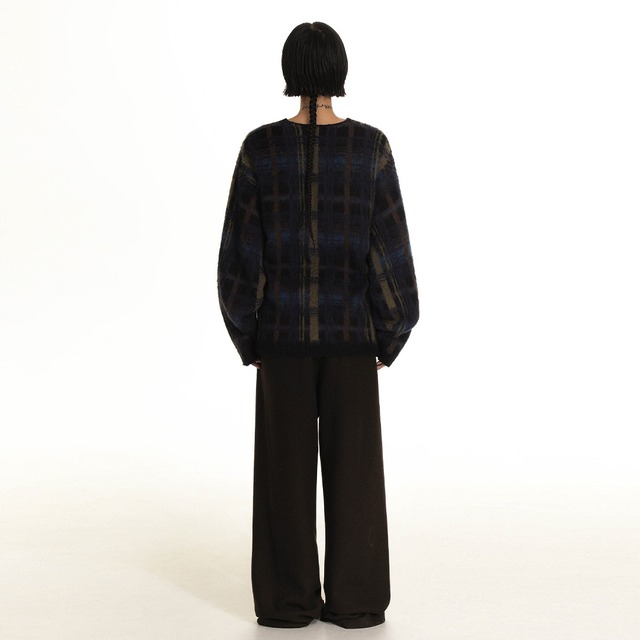 Brushed plaid cardigan A00265