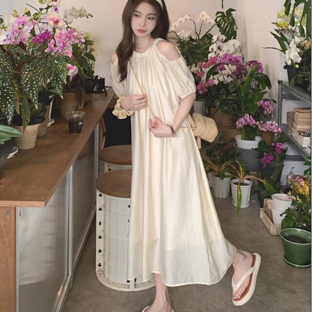 ワンピース レディース オフショルダー ロング丈 ロングワンピ 五分袖