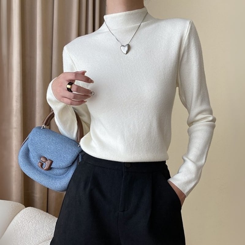 ハーフハイネック リブニット 長袖プルオーバー ◆8color 204426