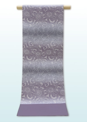 (袋)藤鼠半色地 人間国宝中村勇二郎彫刻 献上古代菊袋帯 LUOGO−054(リユース品)