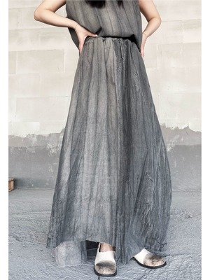 Grey distressed cotton linen loose irregular skirt [T2906]