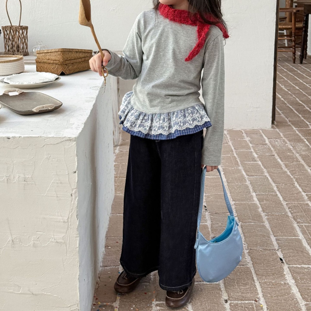 秋チェック柄刺しゅうジンズ