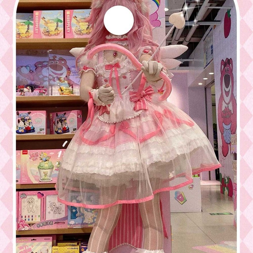 夢かわいい 甘々 ワンピース バックリボン付き パステルピンク コン