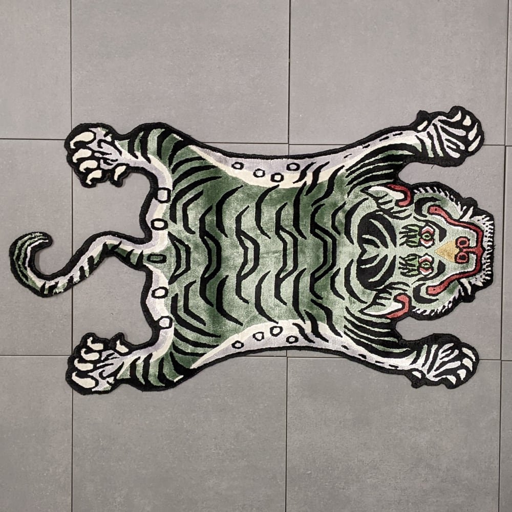 Tibetan Tiger Rug (Sサイズ シルク フォレストグリーン 028) チベタン