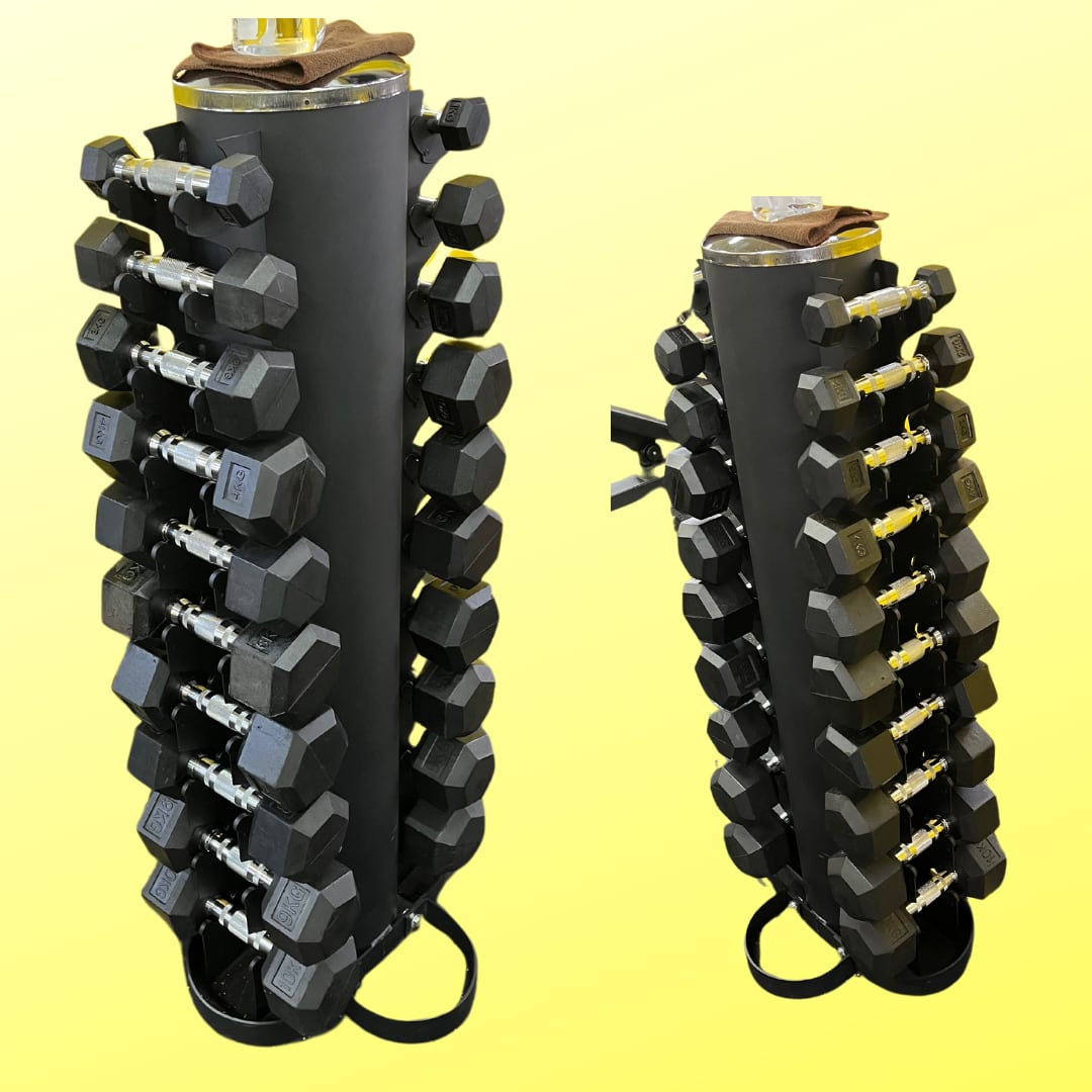 ラバーヘックスダンベル1kgから10kg &縦型ダンベルラック ヘックス
