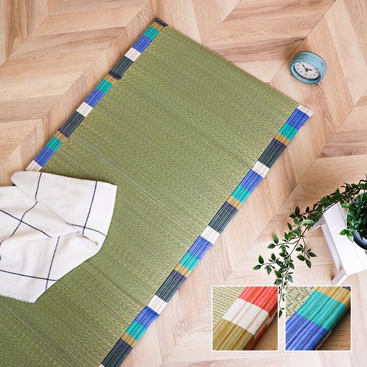 日本製 い草 い草マット マット ごろ寝マット フリーマット クッション性 和風柄 オレンジ 約70×180cm