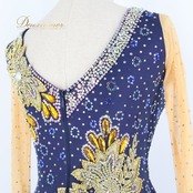 社交ダンス 衣装 白樺ドレス スタンダードドレス ワンピース ドレス スタンダード フロート ネイビー 紺 金 フリル 上品 デモ 競技 ダンス パーティ 発表会 ネイビー系 ゴールド系 高級感 スカート3枚重ね ステージ衣装 女性用 おしゃれ ロマンティック エレガント