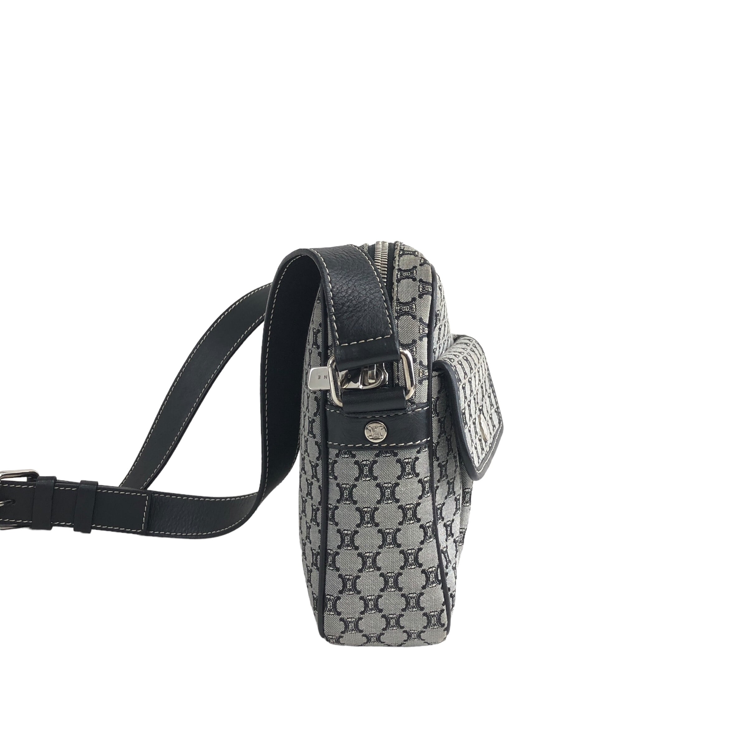 CELINE セリーヌ マカダム ショルダーバッグ ブラック キャンバス