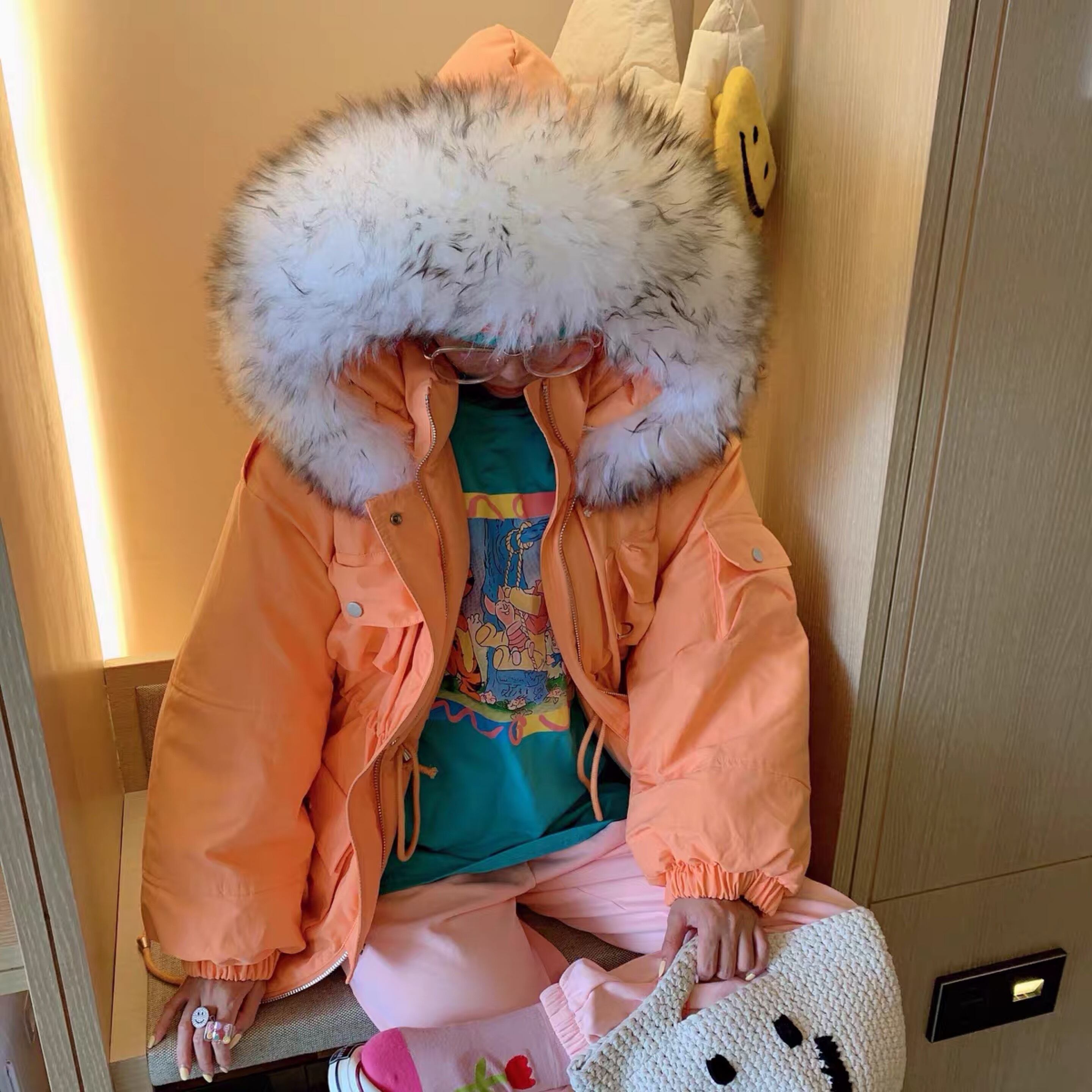 オレンジ ファー ジャケット