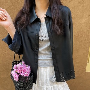 leather openwork smooth jacket 2litr06264