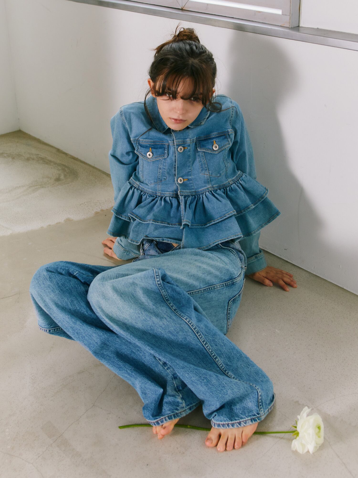 mieya mieya フリル デニムジャケット　ライトブルー mieya frill denim JK -light blue- | mieya mieya