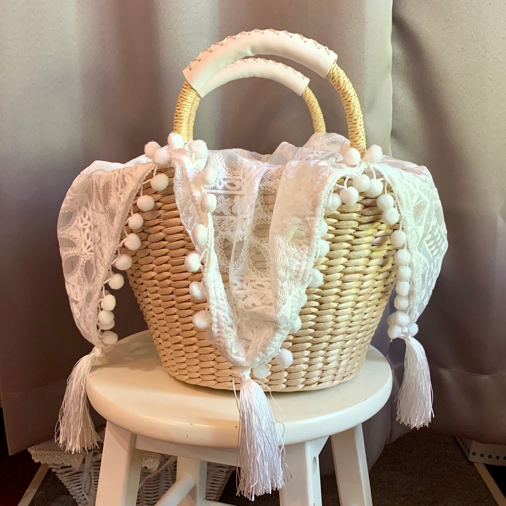 COOCOレースフリンジかぶせかごバッグ