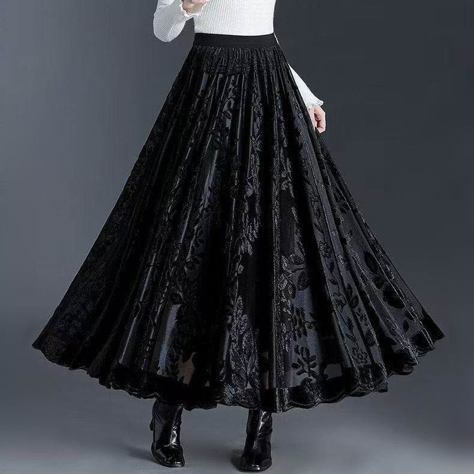 reversible pleats long skirt /l0970