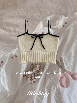sweet ribbon camisole knit / 2color