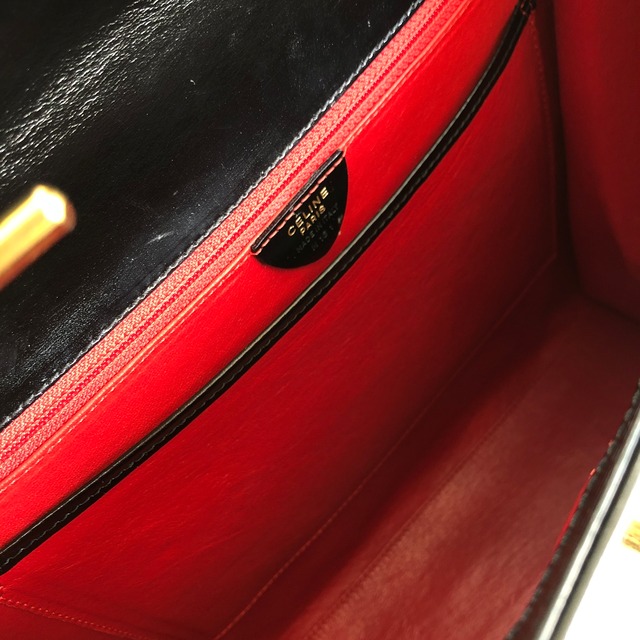 CELINE セリーヌ　マンテル　チェーン　レザー　ハンドバッグ　ブラック×レッド　vintage　ヴィンテージ　オールドセリーヌ　t7rz5i