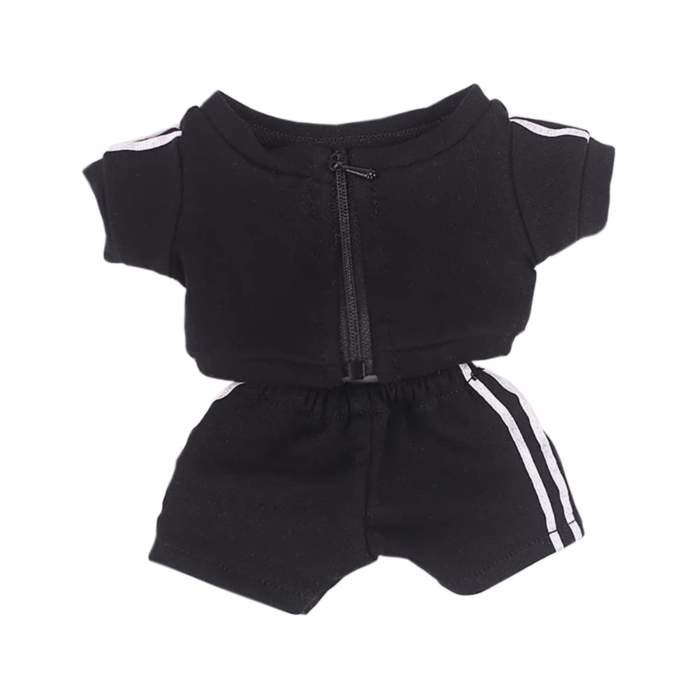 【人気】niannyyhouse 10cm 15cm ぬいぐるみ 服 ソリッドカラー 上着 ズボン トラックスーツセット 綿人形 着せ替え アクセサリー (black-10cm)