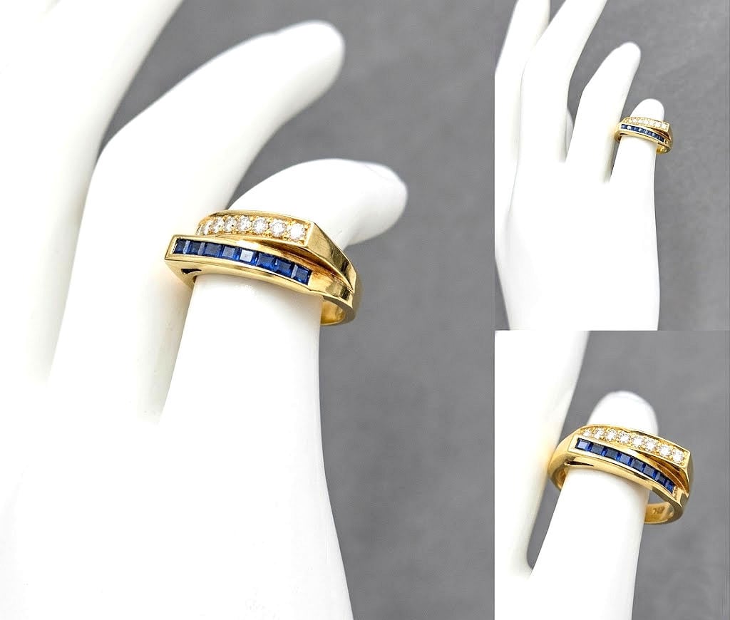 TIFFANY ティファニー K18 YG ダイヤモンド サファイア リング 8P
