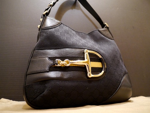 美品◆GUCCIグッチ GG レザーxキャンバス切替 ショルダー バッグ黒◆