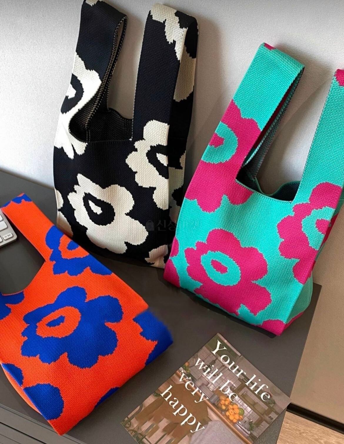 3color / フラワーデザインミニマルシェバッグ